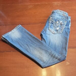 Miss Me Blue Boot Cut Jeans with Decorative Stitching